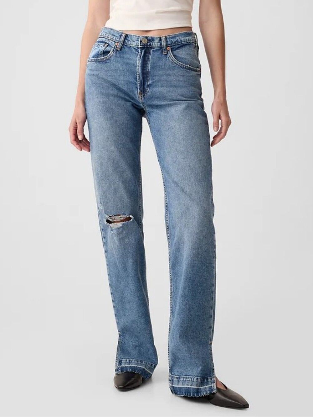 GAP Womens Blue Mid Rise 90s Loose Straight Leg Ripped Jeans NWT Size 30/10R